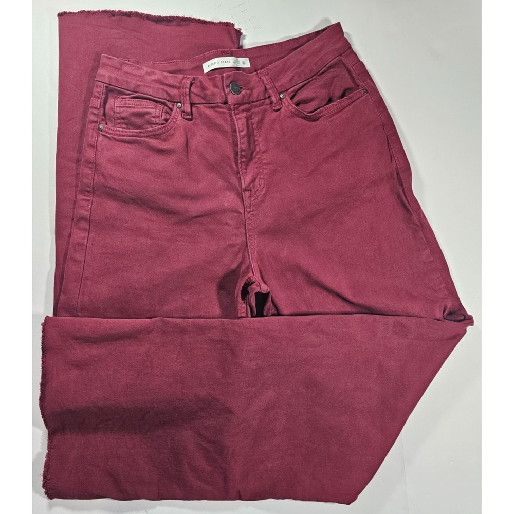 Altar'd State Womens 28 Maroon High Rise Wide Leg Raw Hem Mica Denim Jeans